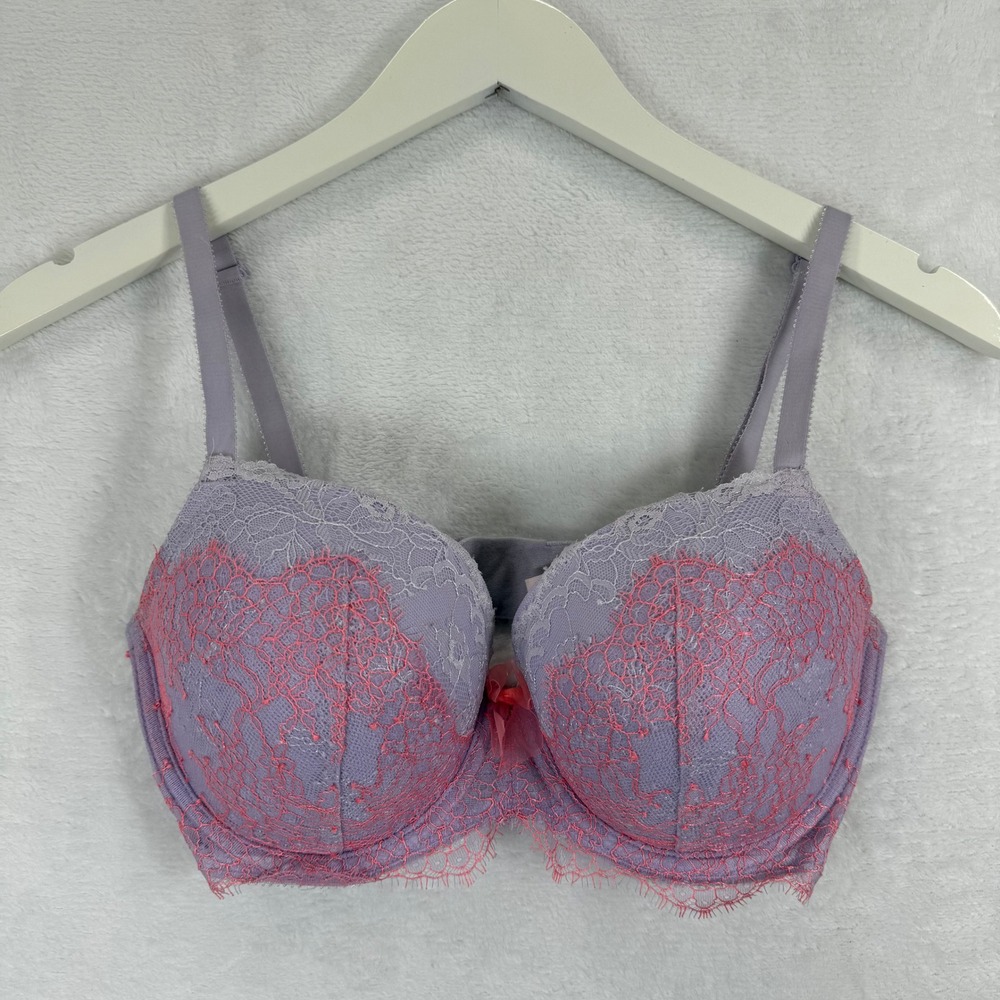 Victorias Secret Dream Angels Lined Demi Bra 34DD‎ Purple Pink Lace Underwire